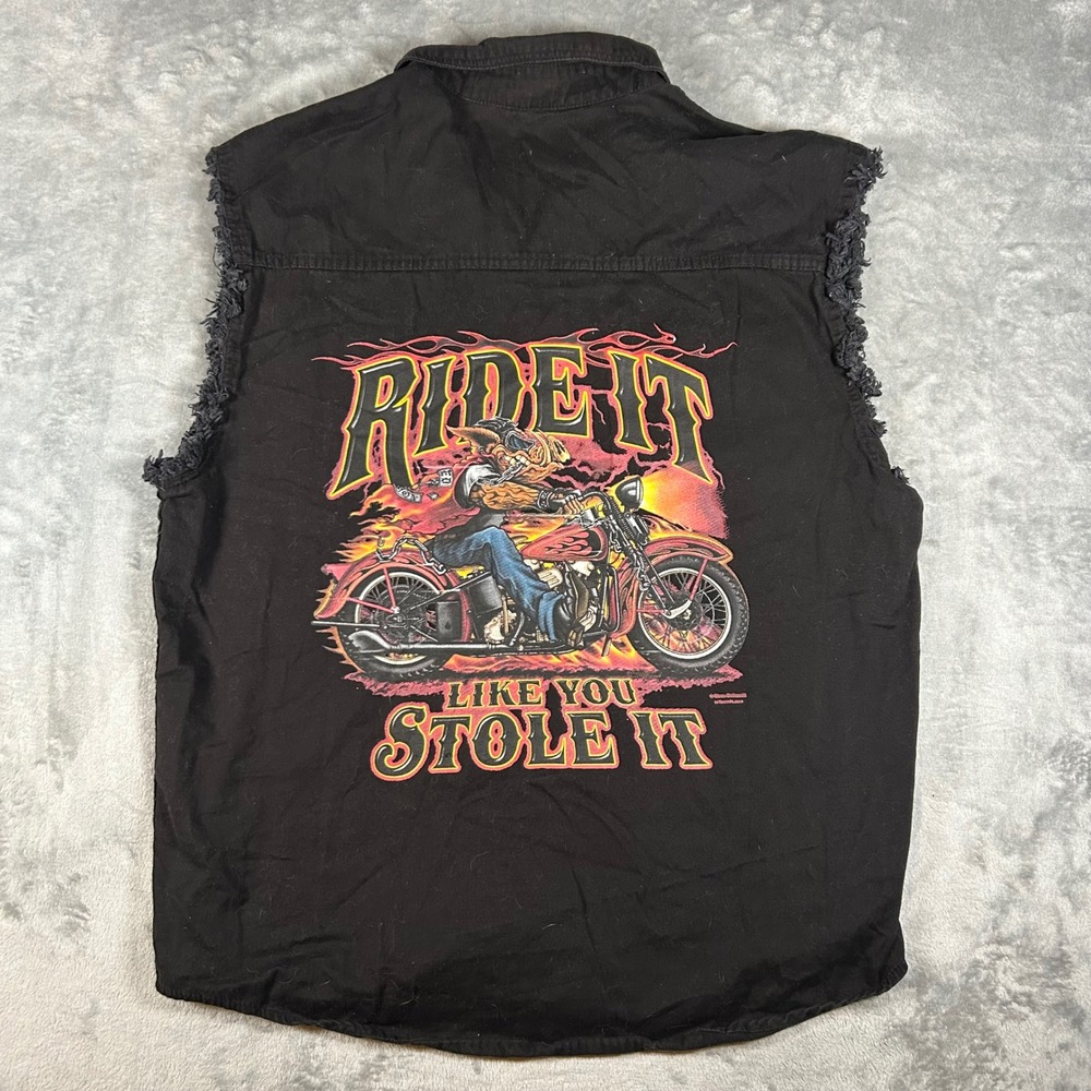 Hot Leathers Mens XL Black Ride It Like You Stole It Biker Cut Off Vest Shirt